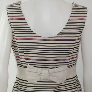 NWT Tan & Black Red Navy Stripes Bow Dress Sz S